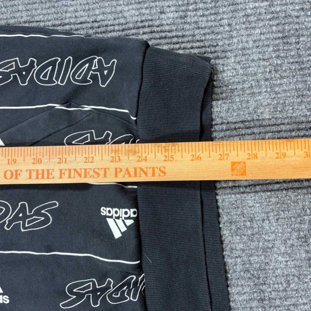 Adidas Hoodie Mens M Black White All Over Print Logo Pinstripe Sweatshirt